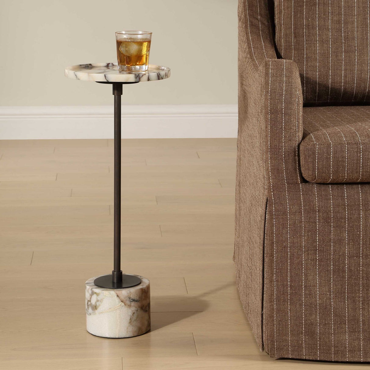 White Marble Round Drink Table by Uttermost Brunson, alternate view 6