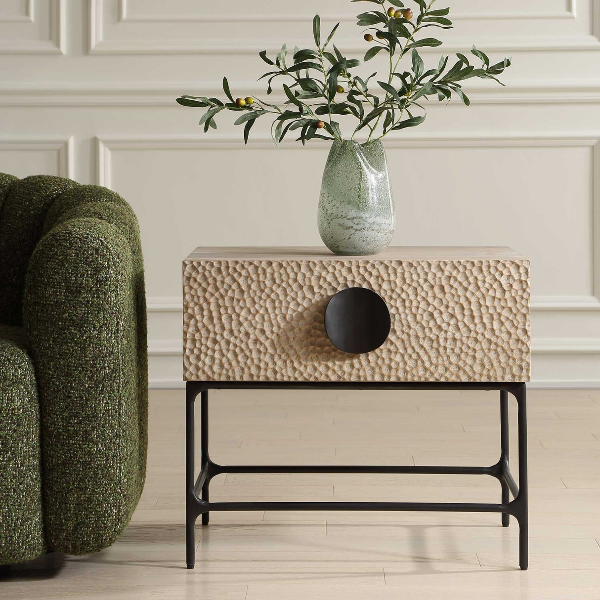 Modern European furniture - Carved Elm 1-Drawer Side Table - www.oroa.com