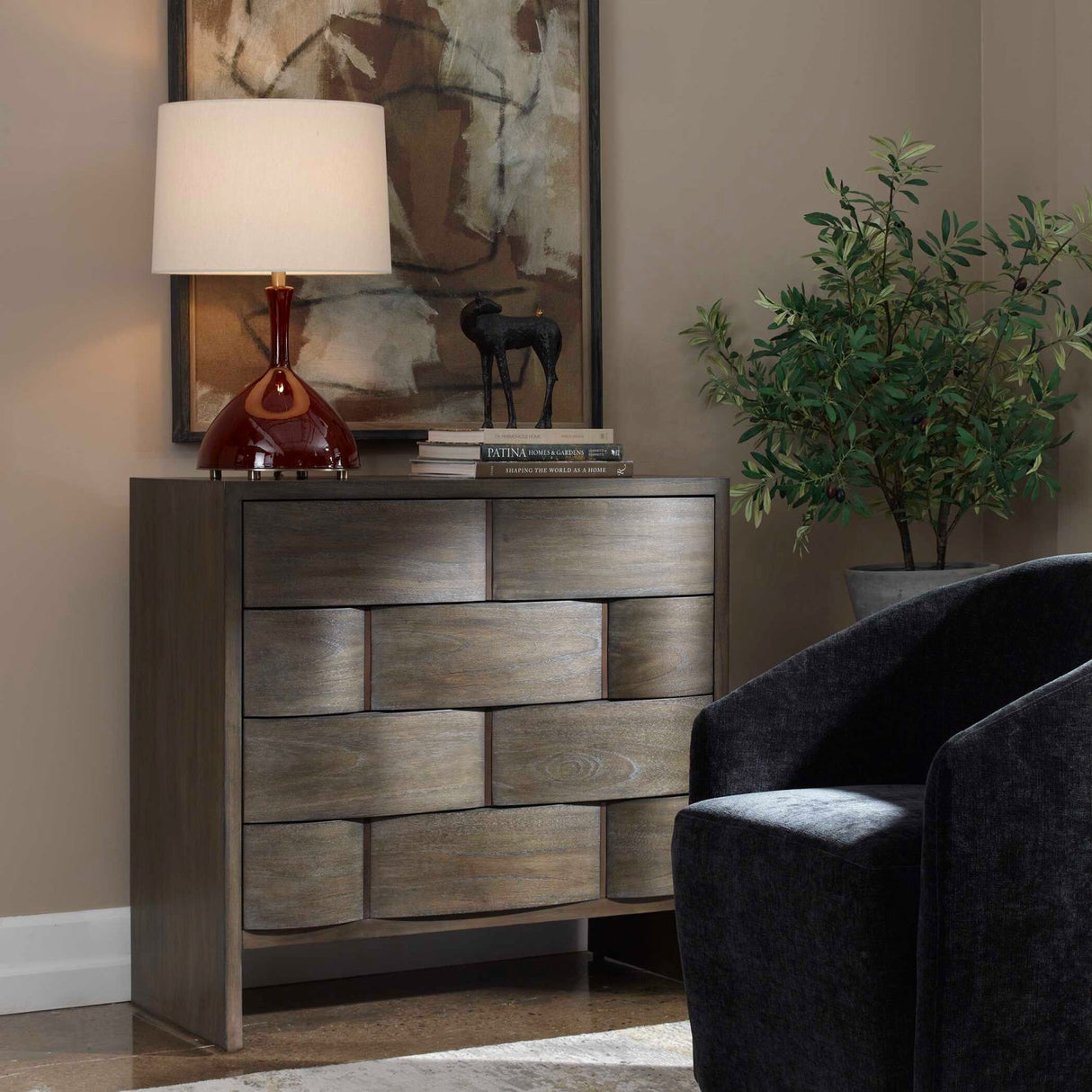 Brown Wooden 4-Drawer Chest by Uttermost Lydon, alternate view 10