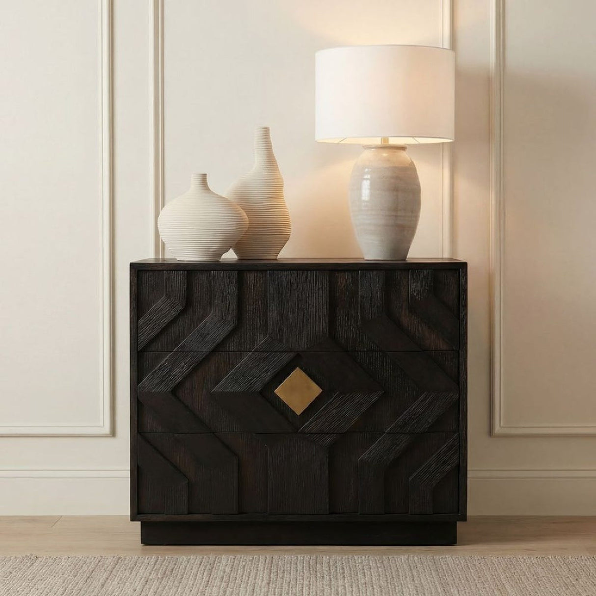 Black Oak Chevron 3-Drawer Chest by Uttermost Faulkner, alternate view 2