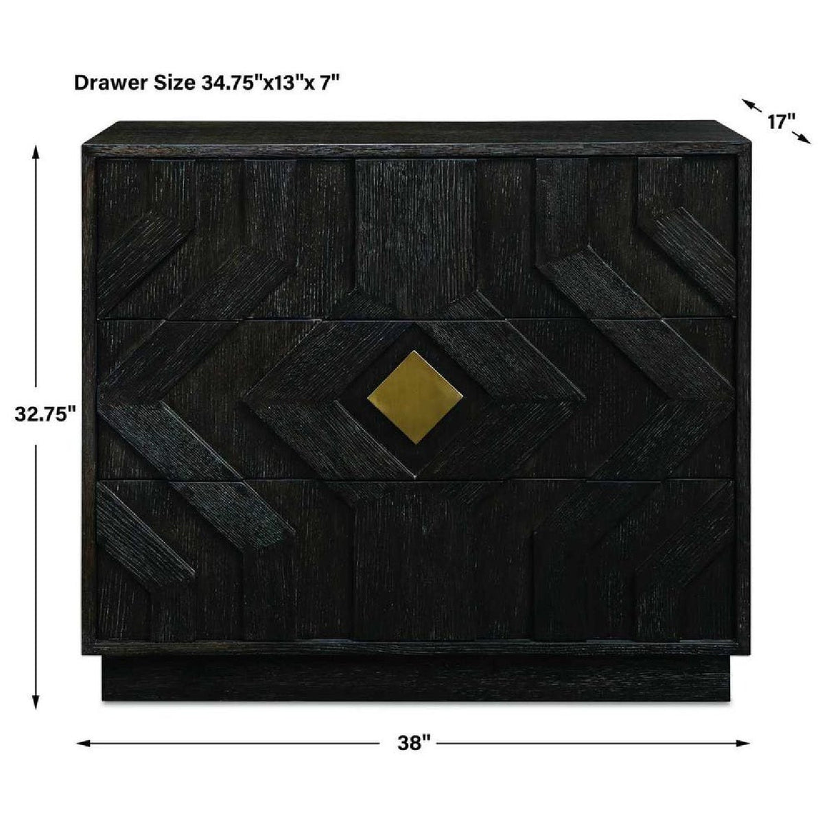 Black Oak Chevron 3-Drawer Chest by Uttermost Faulkner, alternate view 7