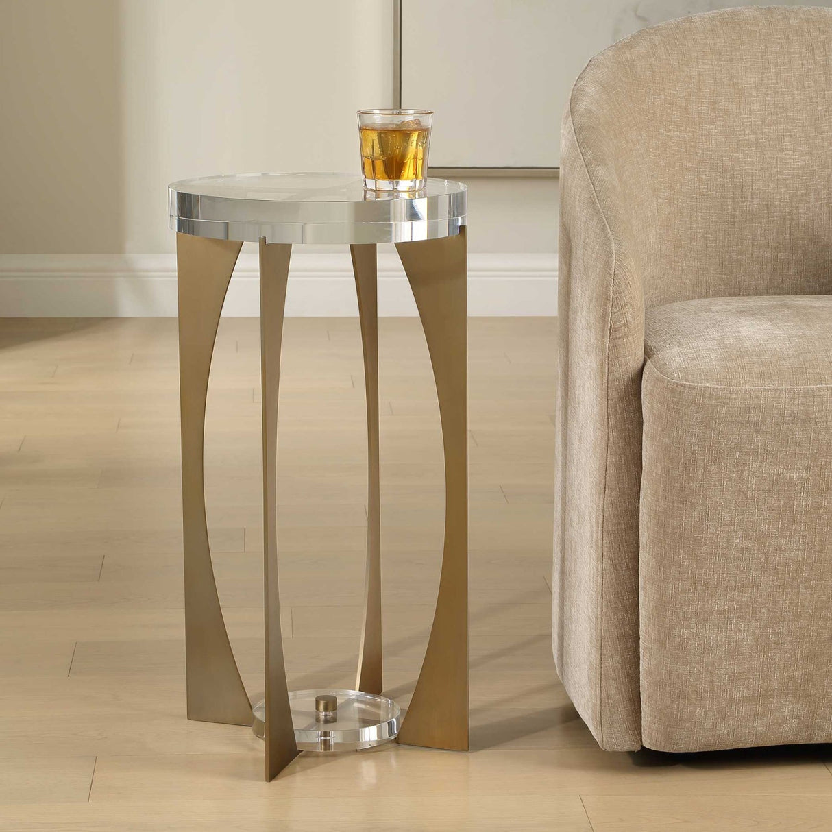 Modern European furniture - Brass Open-Frame Crystal Accent Table - www.oroa.com