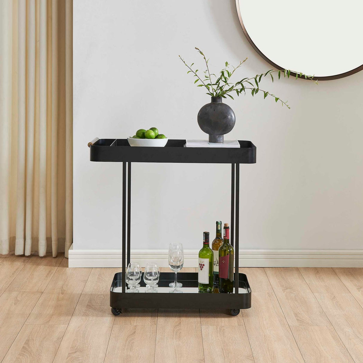 Modern European furniture - Black Iron Framed Bar Cart - www.oroa.com