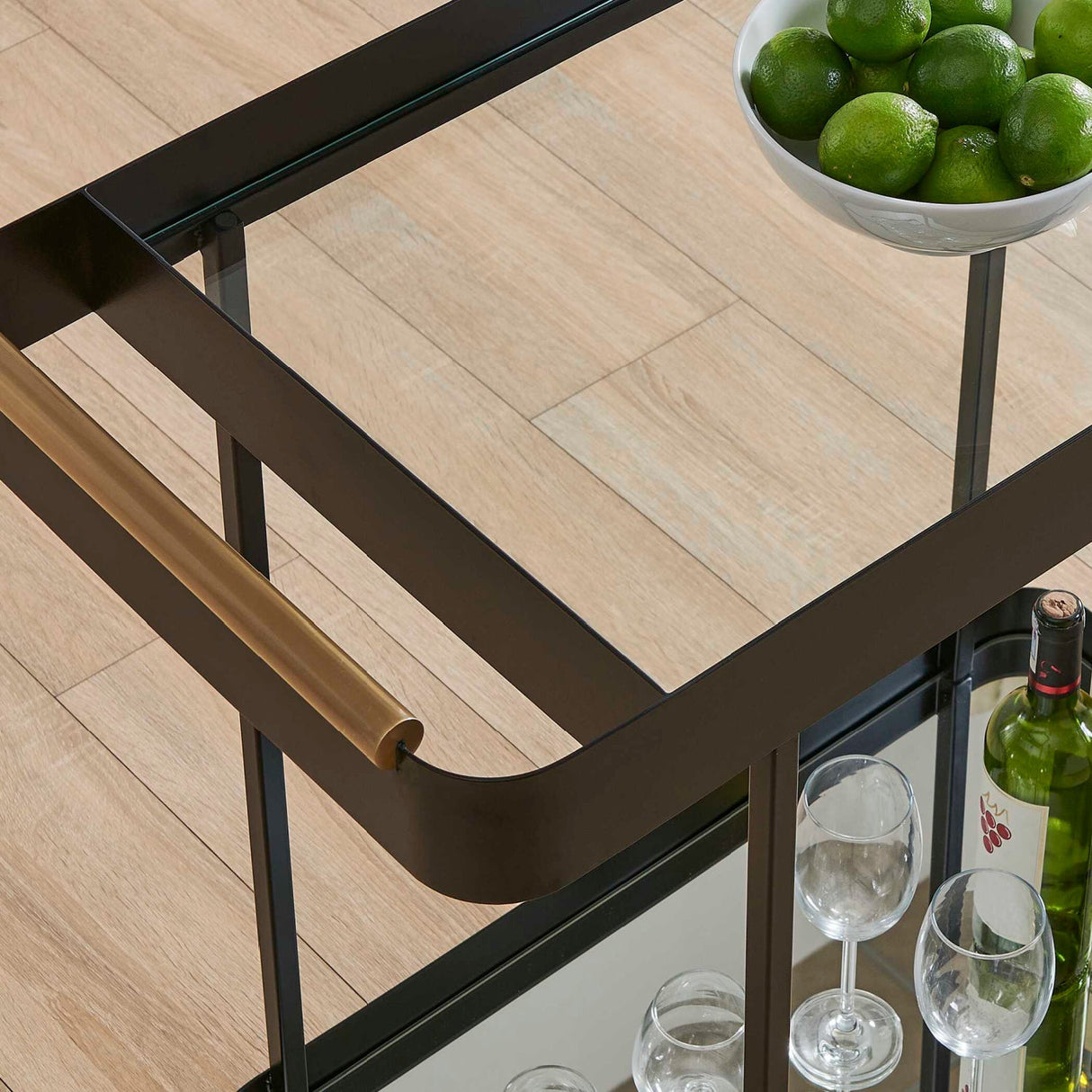 Modern European furniture - Black Iron Framed Bar Cart - www.oroa.com