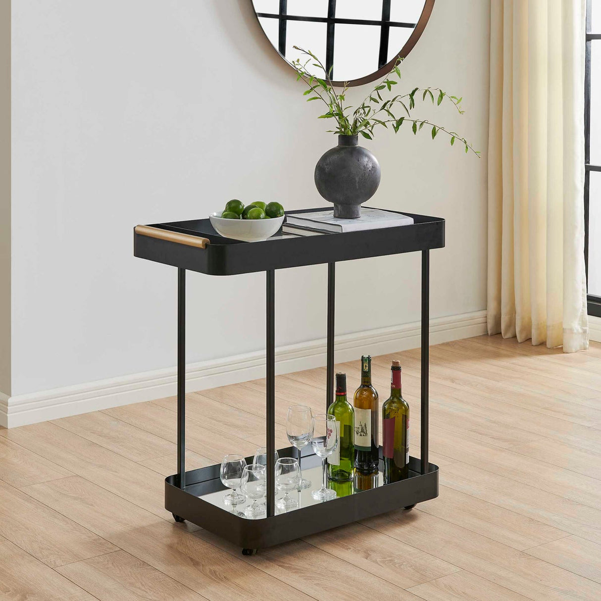 Modern European furniture - Black Iron Framed Bar Cart - www.oroa.com