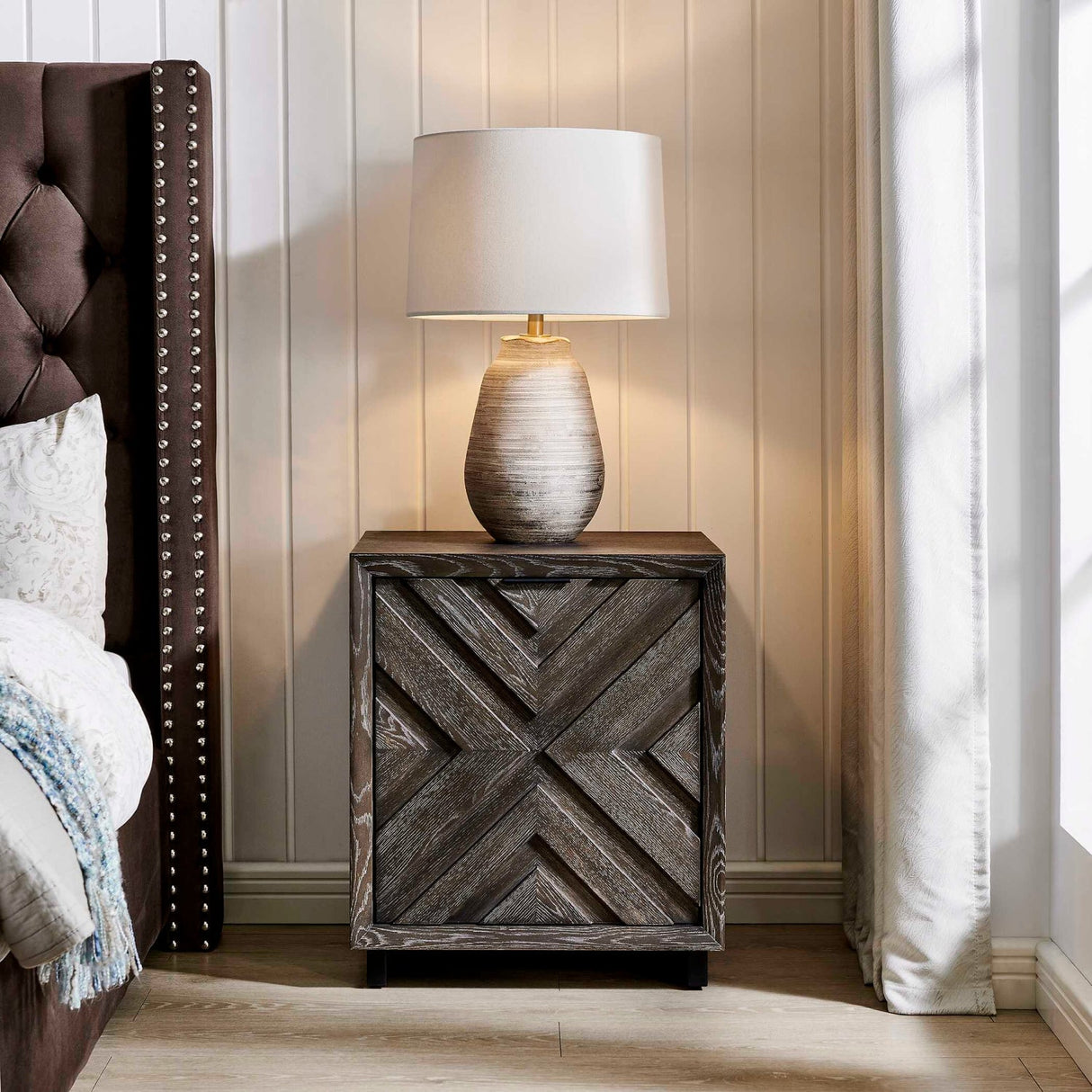 Modern European furniture - Oak Chevron One-Door Cabinet - www.oroa.com