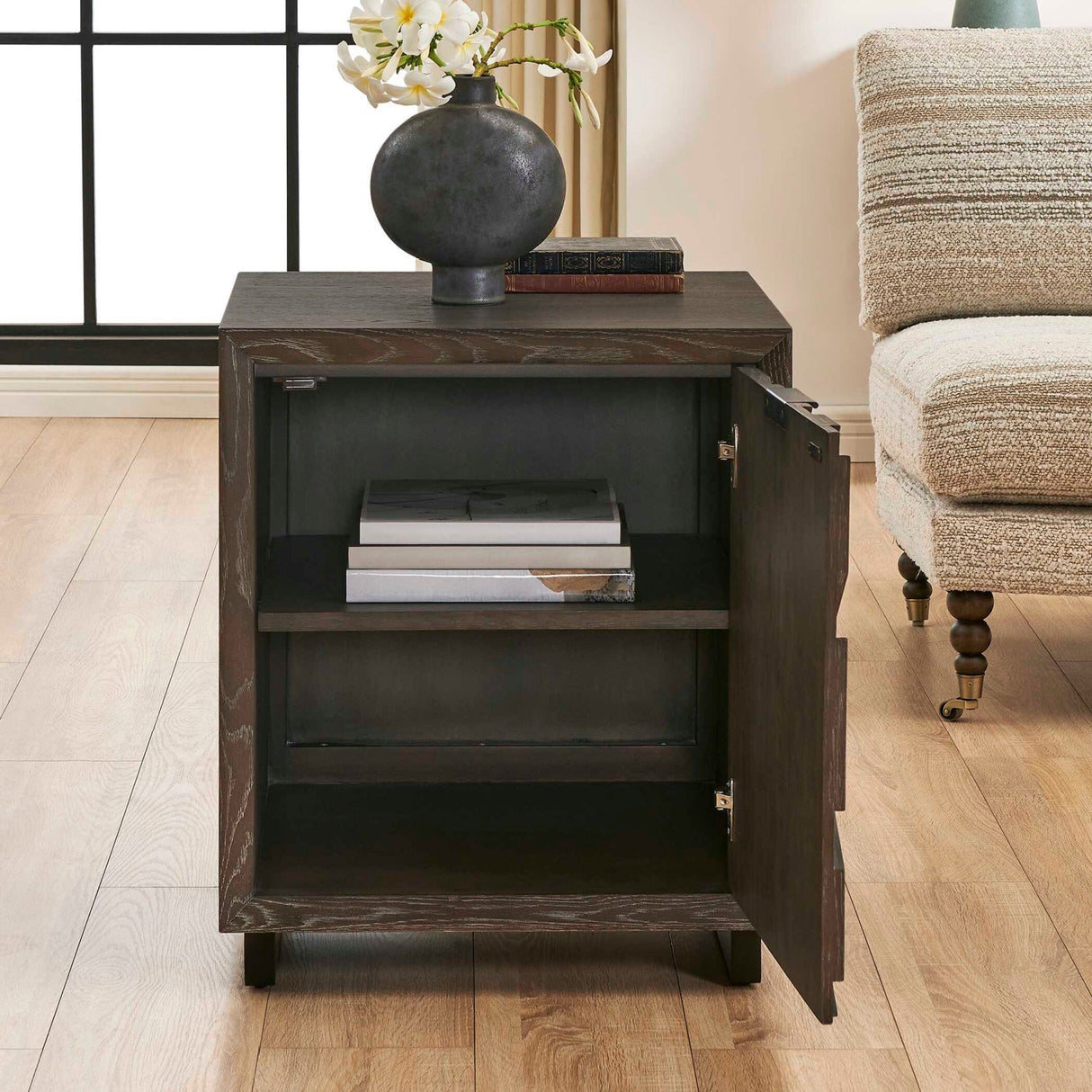 Modern European furniture - Oak Chevron One-Door Cabinet - www.oroa.com