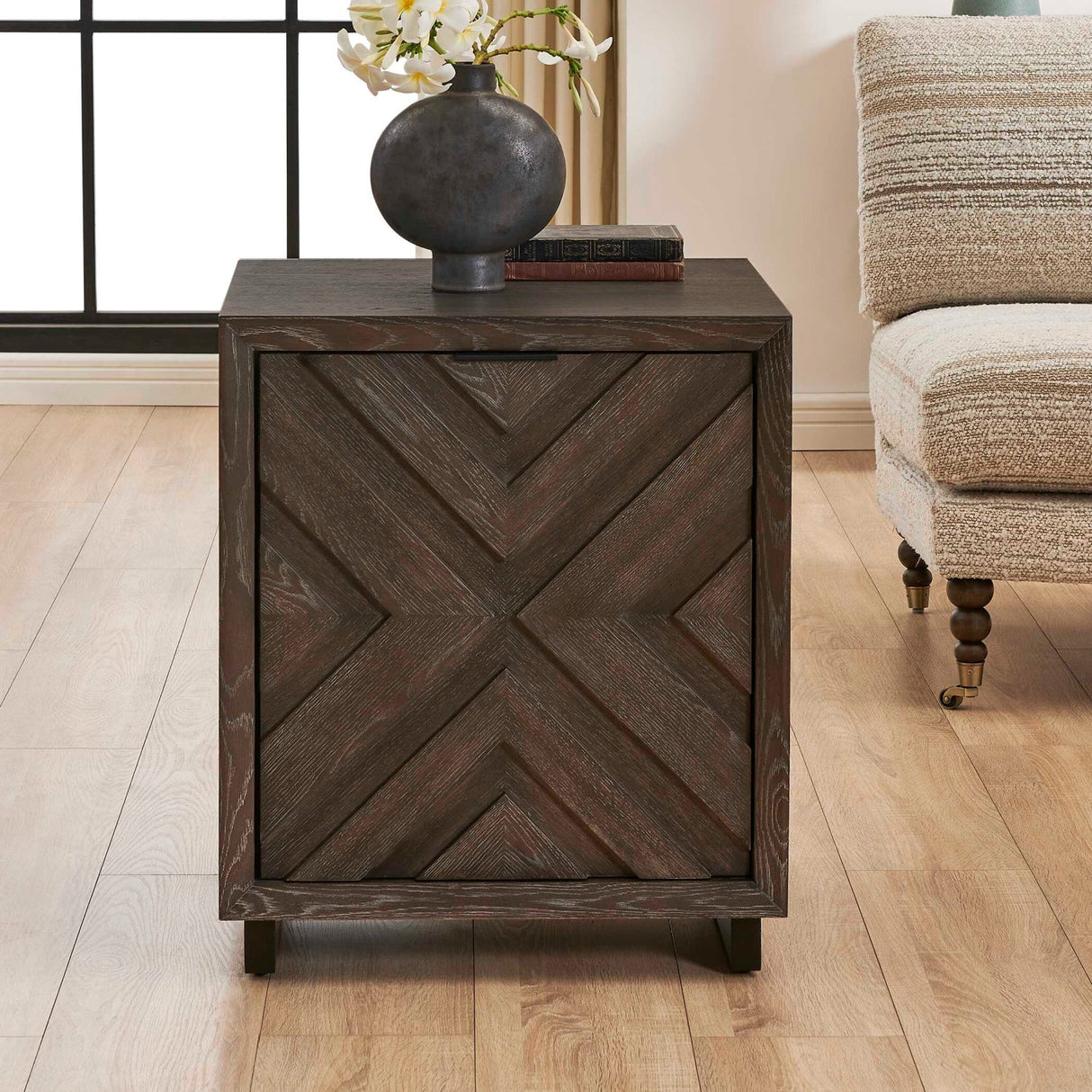 Modern European furniture - Oak Chevron One-Door Cabinet - www.oroa.com
