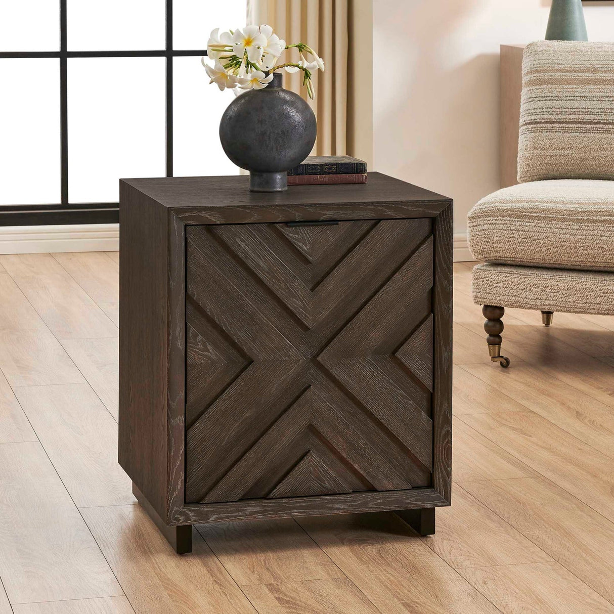 Modern European furniture - Oak Chevron One-Door Cabinet - www.oroa.com