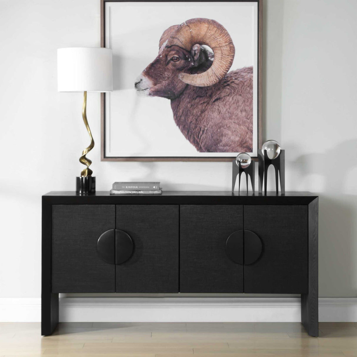 Black Grasscloth 4-Door Cabinet by Uttermost Williams, alternate view 2