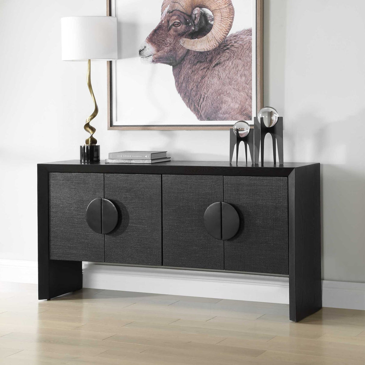 Black Grasscloth 4-Door Cabinet by Uttermost Williams, alternate view 11