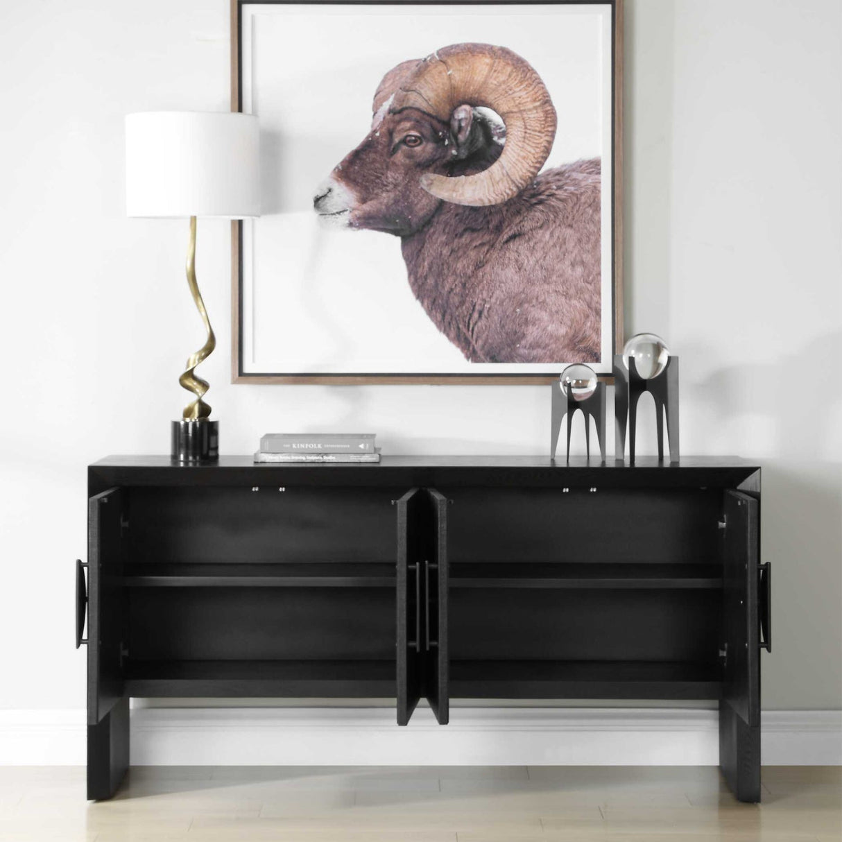 Black Grasscloth 4-Door Cabinet by Uttermost Williams, alternate view 12
