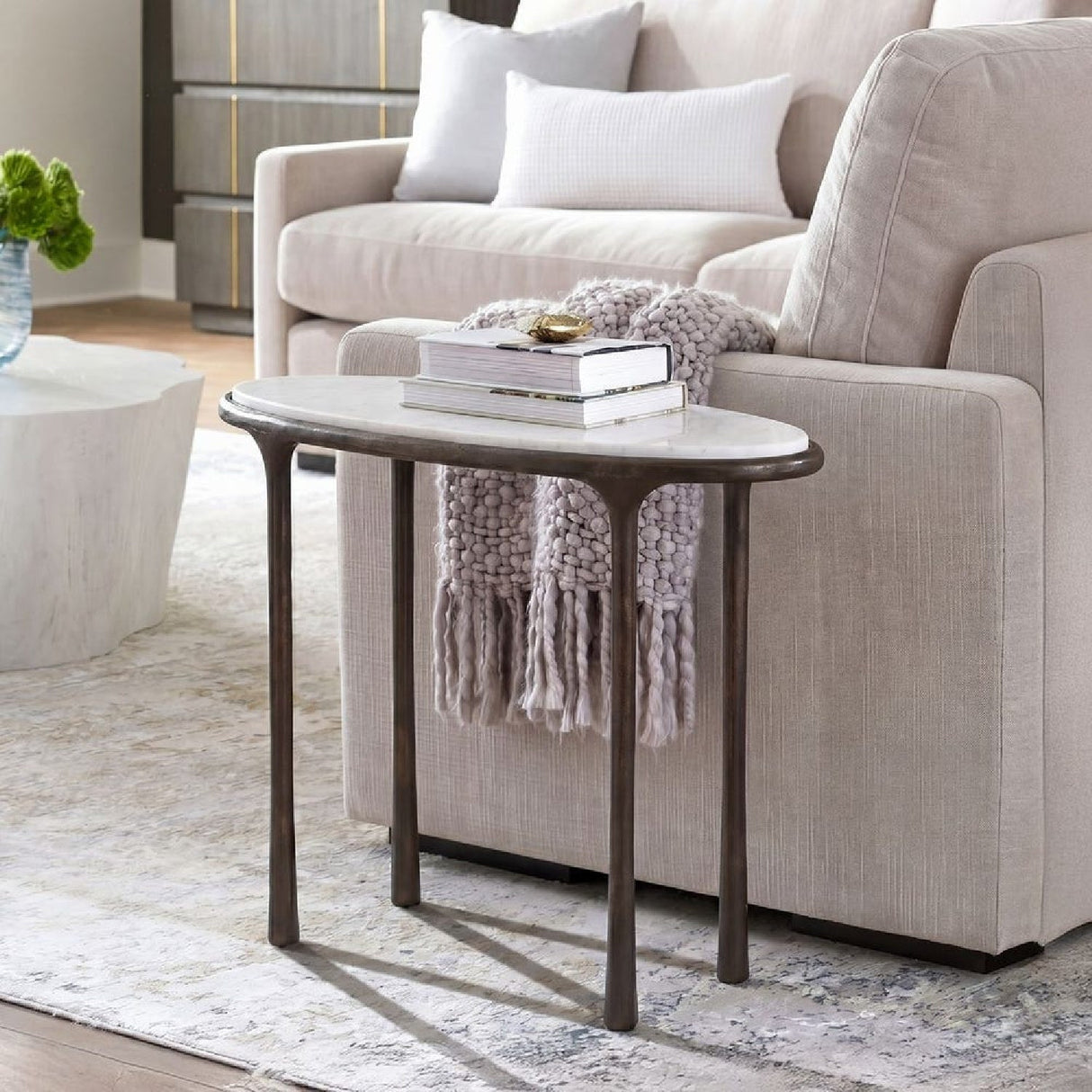 White Marble Oval Accent Table by Uttermost Ata, alternate view 2