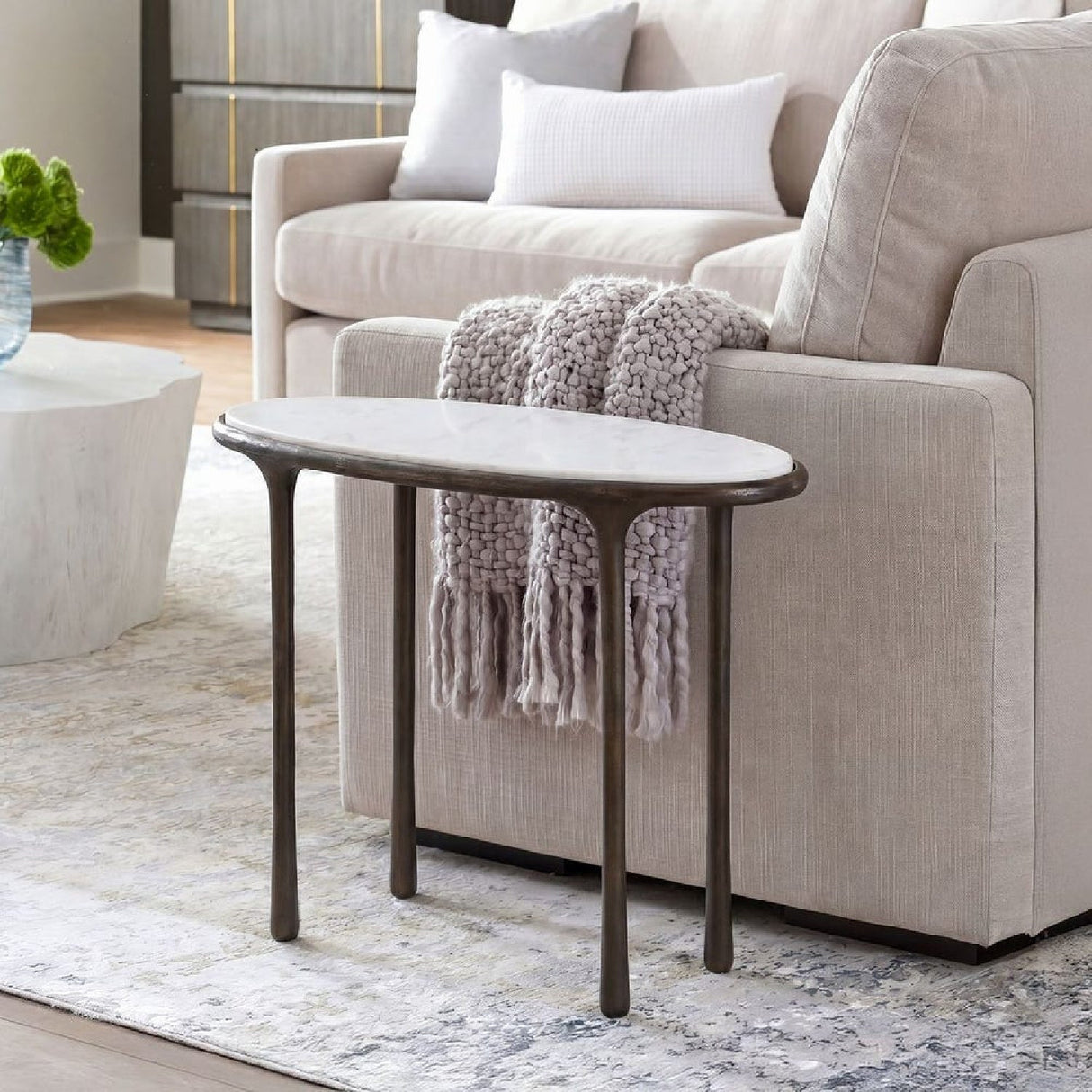 White Marble Oval Accent Table by Uttermost Ata, alternate view 7