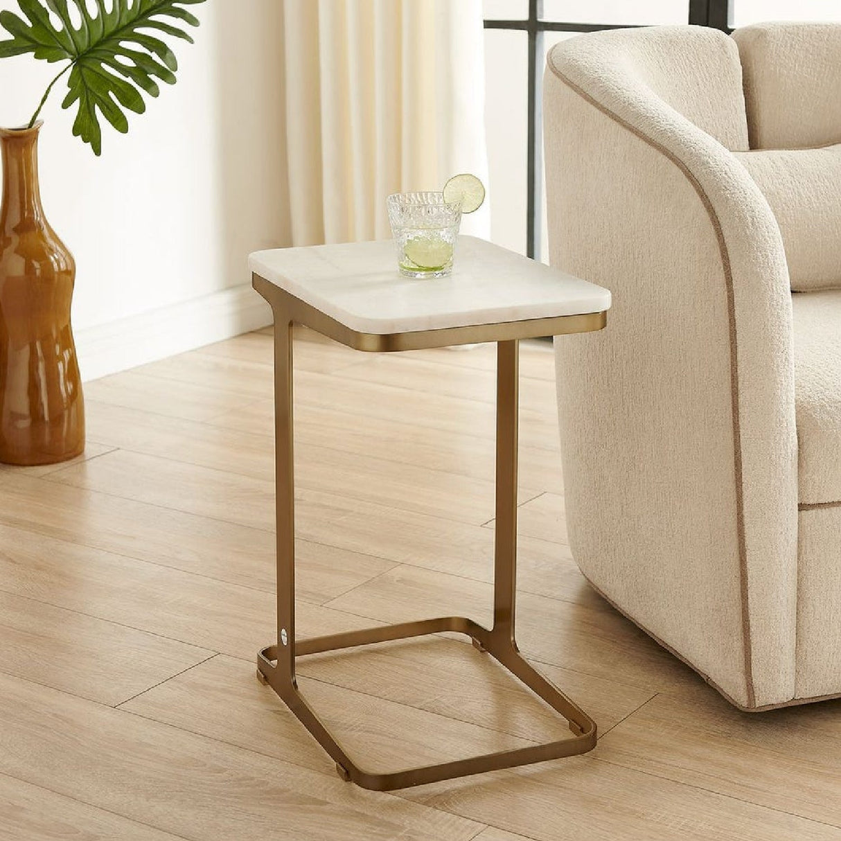White Marble End Table by Uttermost Tylan, alternate view 2