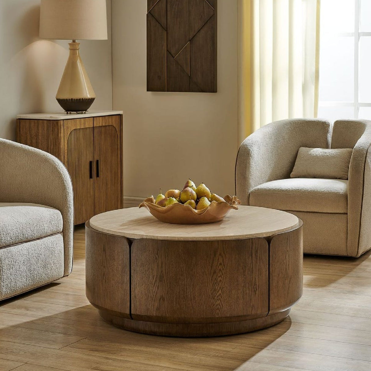 Travertine Round Coffee Table by Uttermost Tindall, alternate view 2
