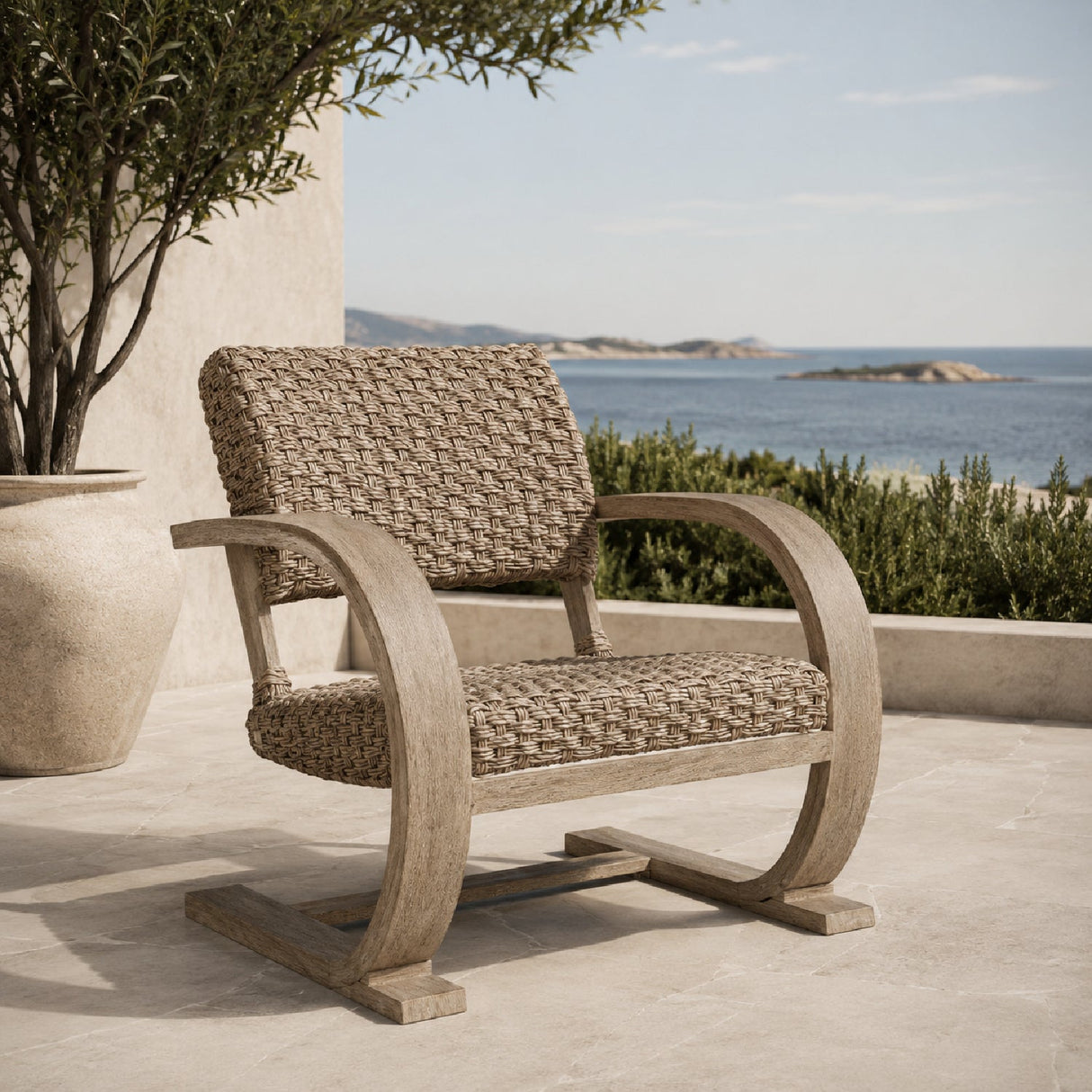 Modern European furniture - Curved Mahogany Outdoor Lounge Chair - www.oroa.com