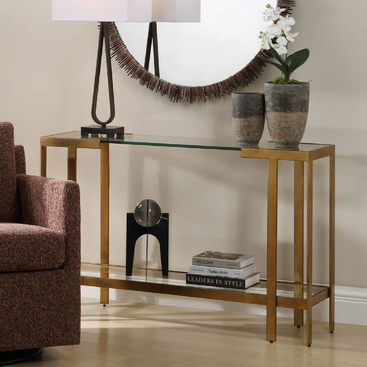 Gold Framed Glass Console Table by Uttermost Kendrick, alternate view 2