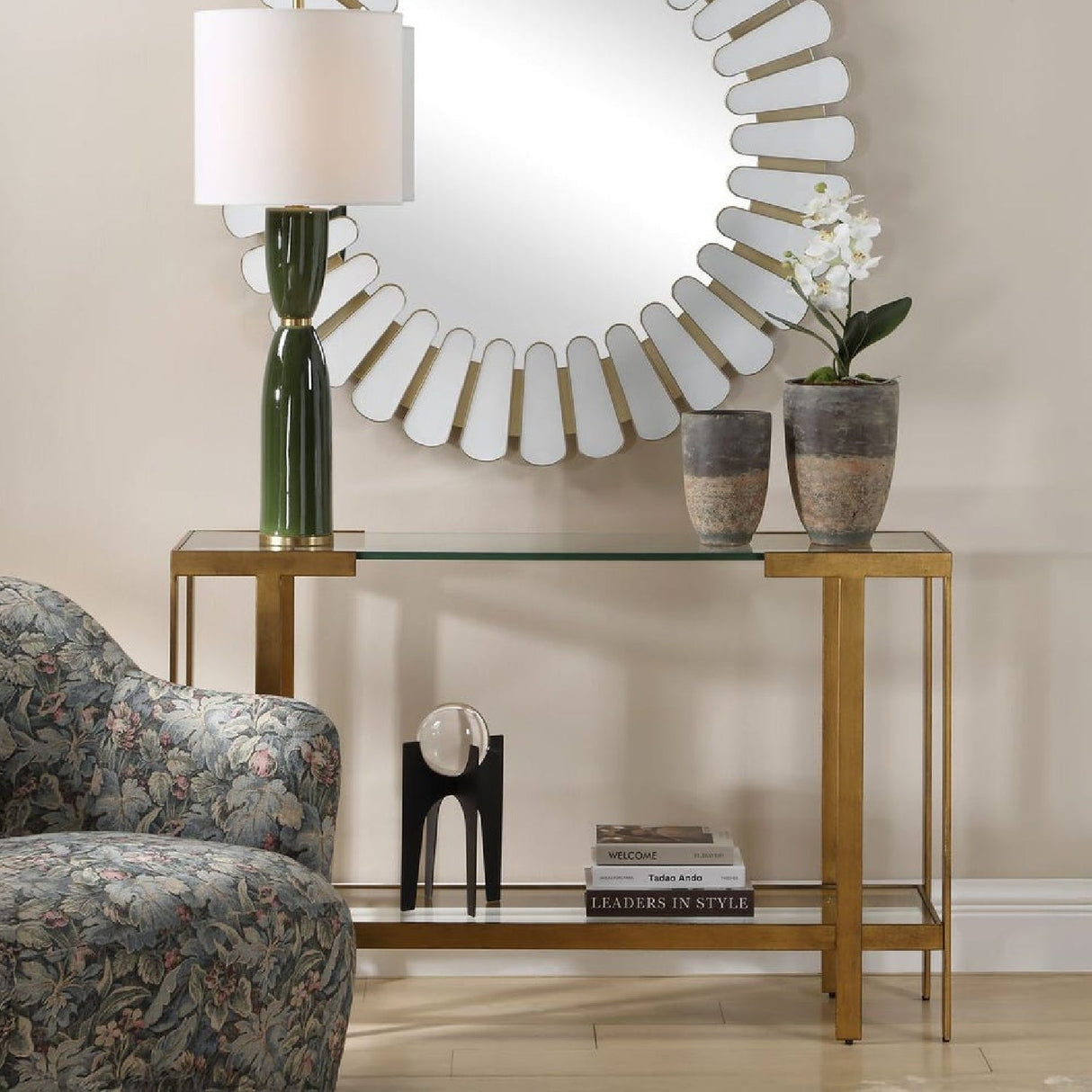 Gold Framed Glass Console Table by Uttermost Kendrick, alternate view 11