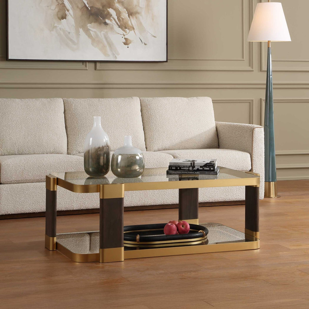 Modern European furniture - Gold Framed Rectangular Coffee Table - www.oroa.com