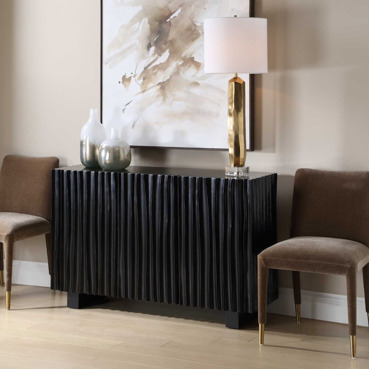 Black Carved Wooden 3-Door Cabinet by Uttermost Mercado, alternate view 10