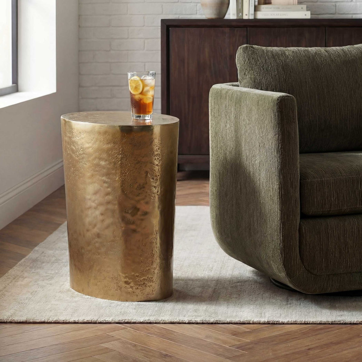 Modern European furniture - Hammered Antique Brass Side Table - www.oroa.com