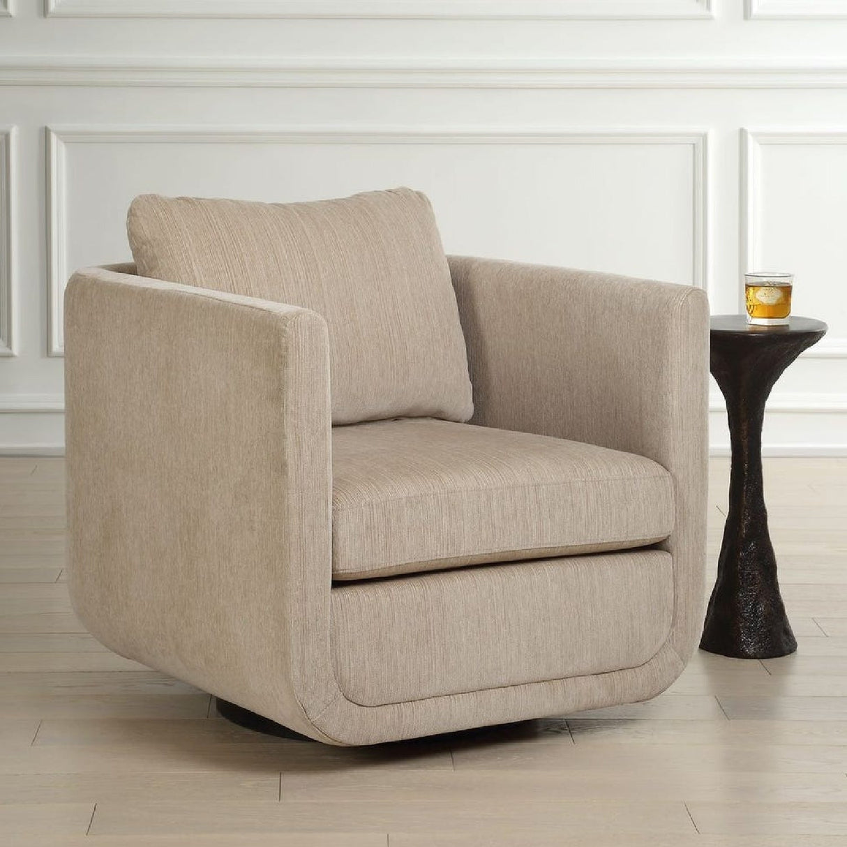 Modern European furniture - Chenille Rounded Swivel Chair - www.oroa.com