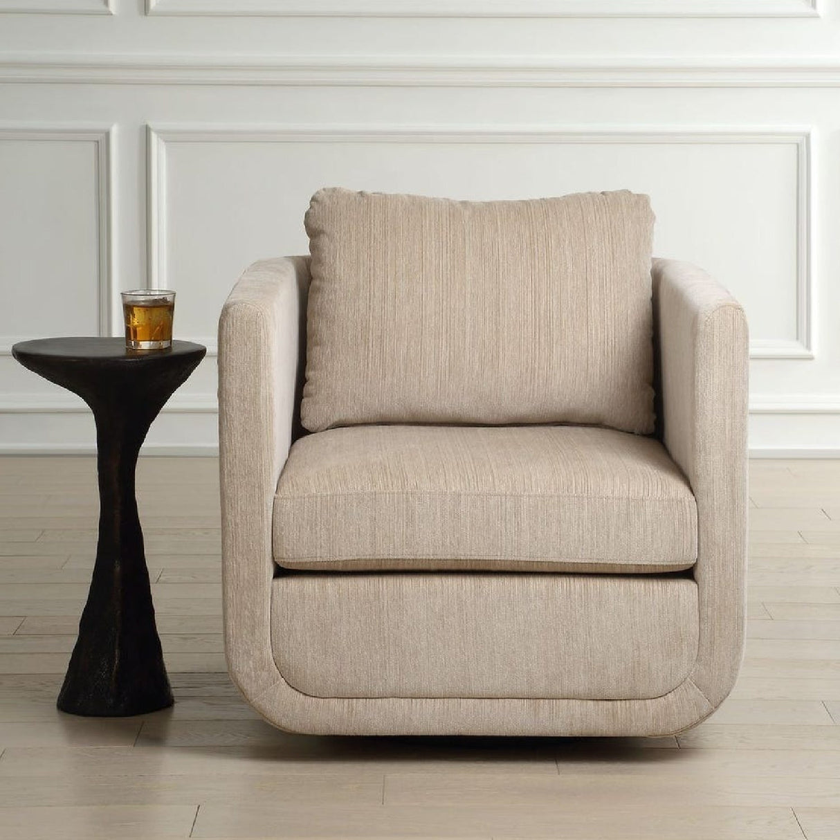 Modern European furniture - Chenille Rounded Swivel Chair - www.oroa.com