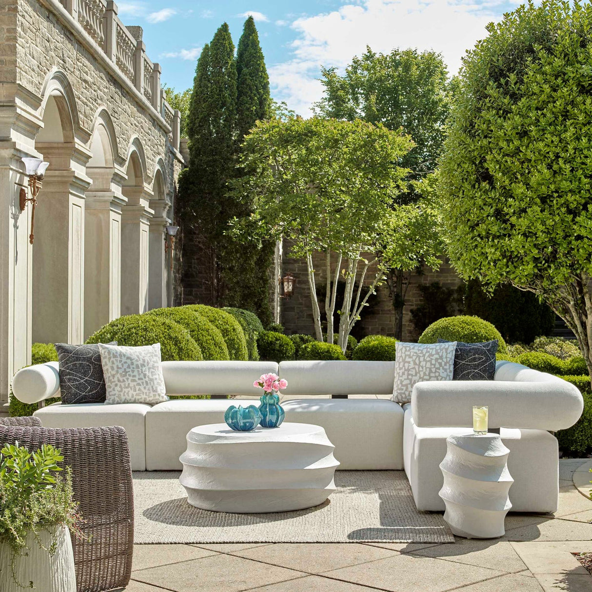 White Fabric Outdoor Sofa by Uttermost Bolster, alternate view 17