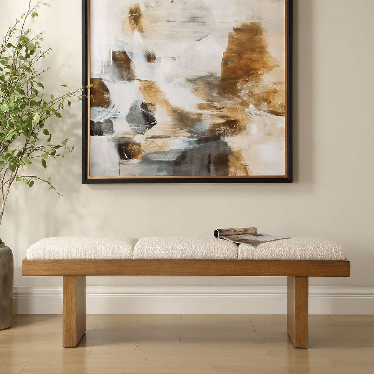 Wood Framed White Boucle Bench by Uttermost Haden, alternate view 8