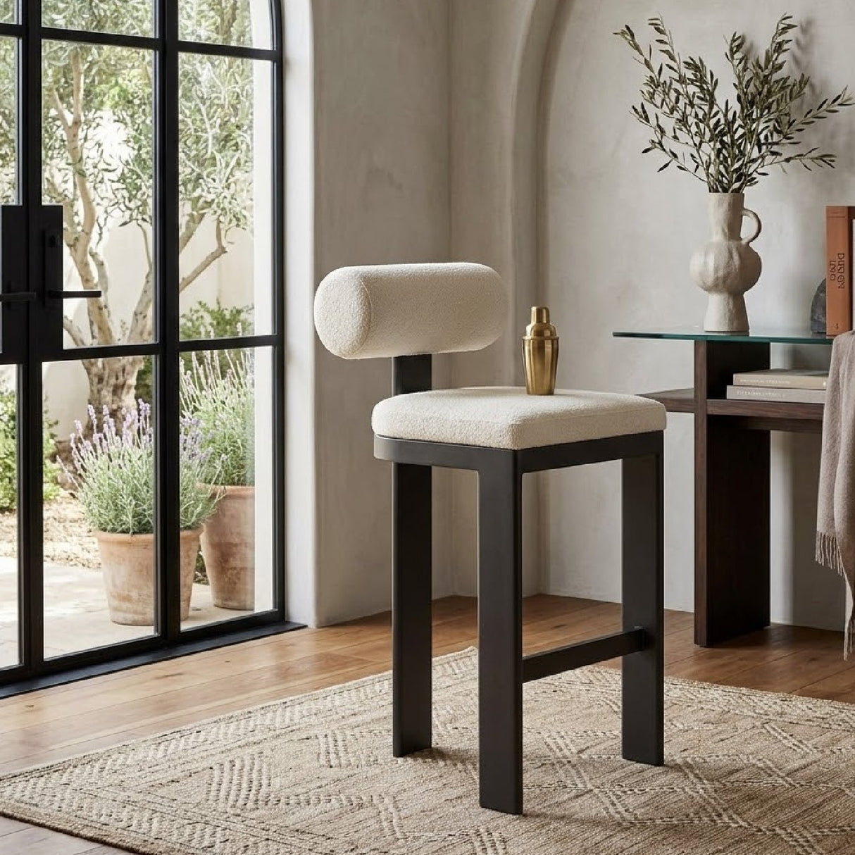 White Padded Outdoor Bar Stool by Uttermost Bolster, alternate view 2