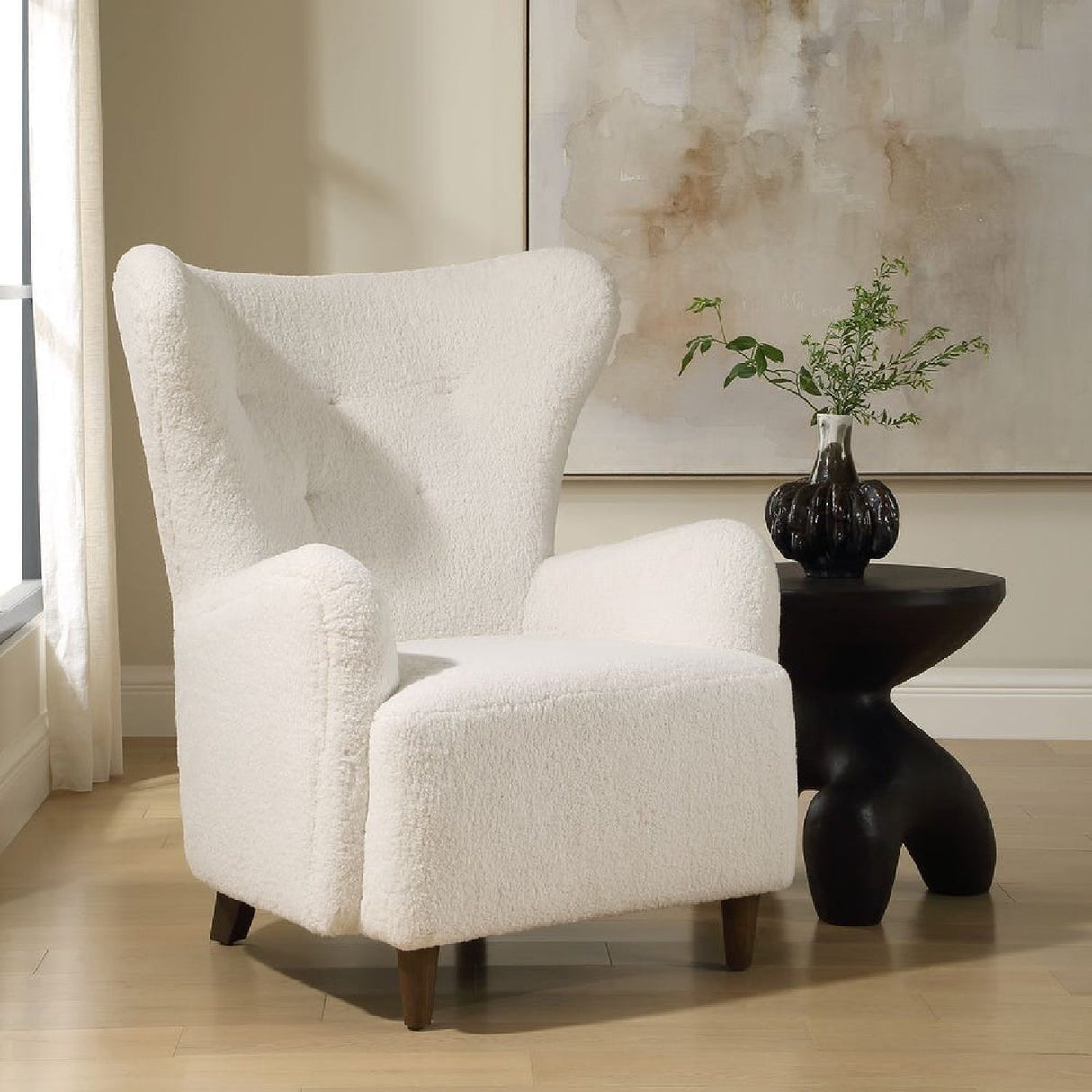 White Sheepskin Wingback Lounge Chair by Uttermost Ingel, alternate view 2