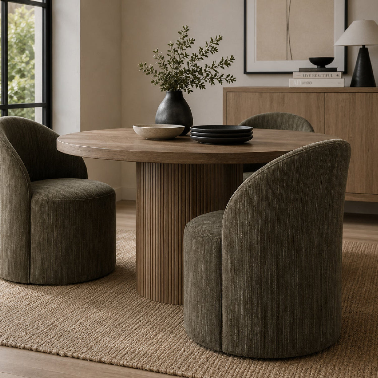 Modern European furniture - Chenille Caster Swivel Dining Chair - www.oroa.com