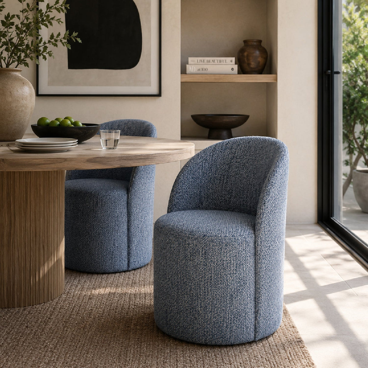 Modern European furniture - Chenille Caster Swivel Dining Chair - www.oroa.com