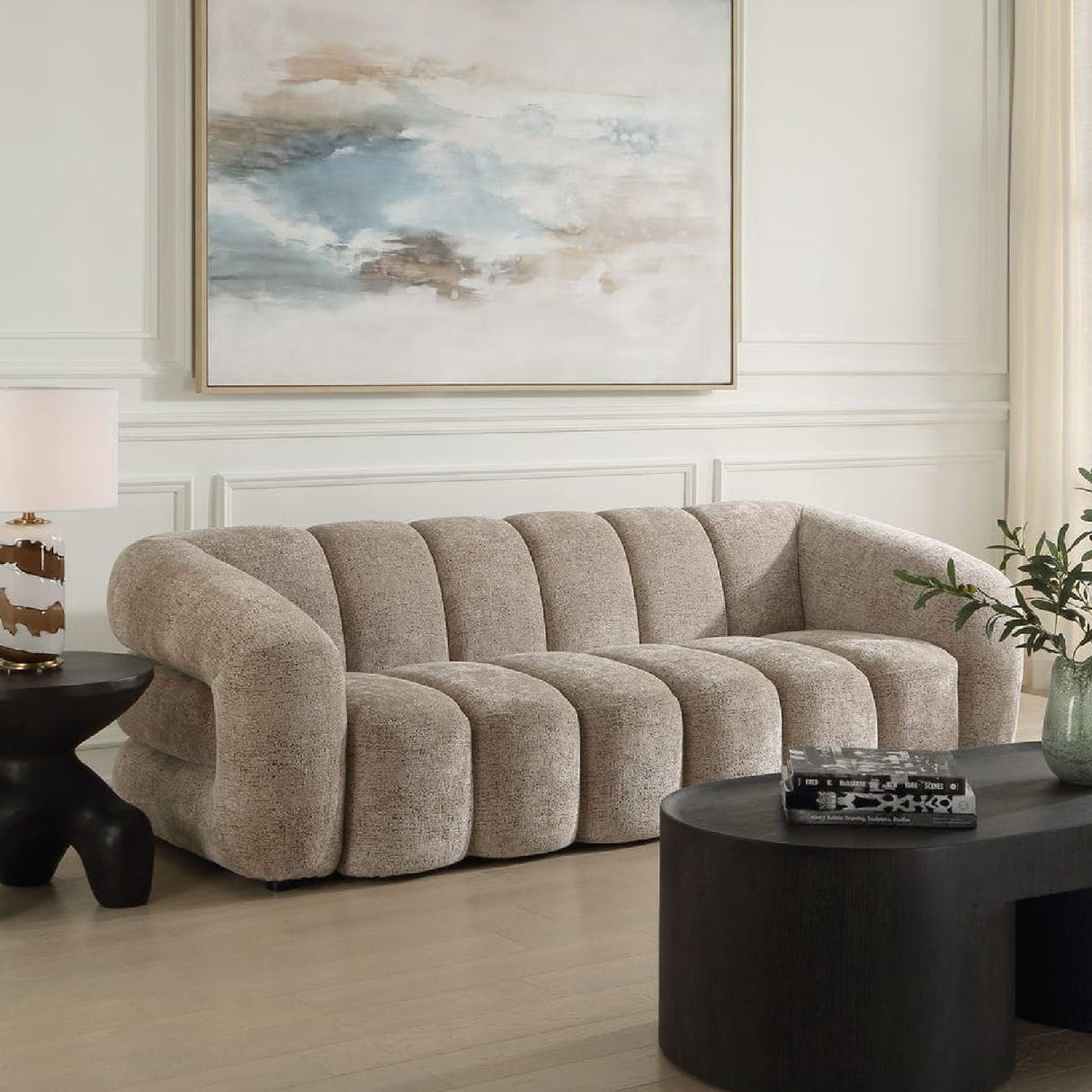 Beige Chenille Channeled Sofa by Uttermost Modella, alternate view 10
