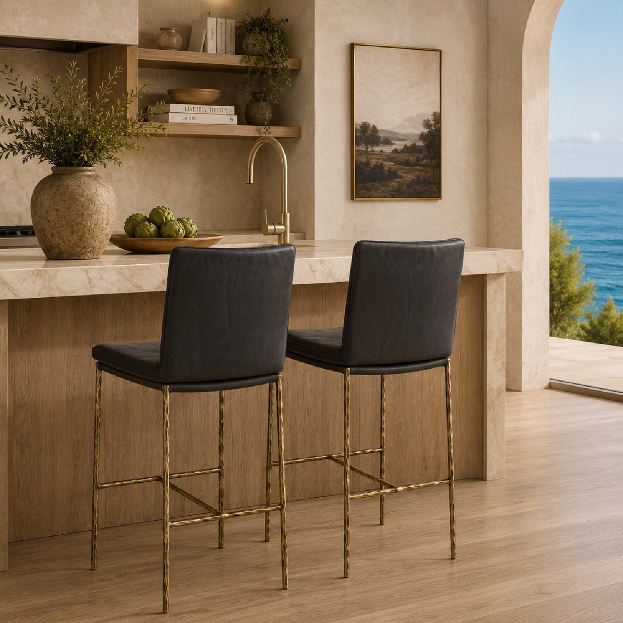 Gray Leather Counter Stool by Uttermost Ascend, alternate view 2