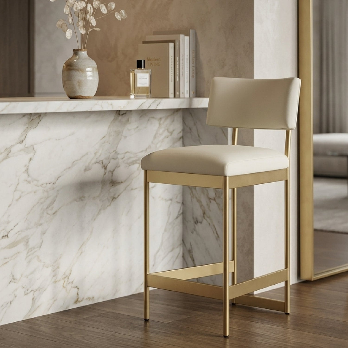 Modern European furniture - White Leather Counter Stool - www.oroa.com