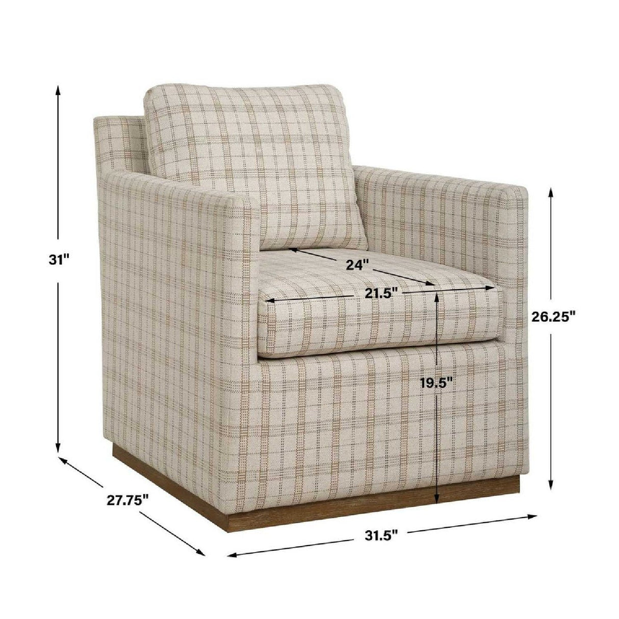 Beige Plaid Linen Swivel Chair by Uttermost Basie, alternate view 10
