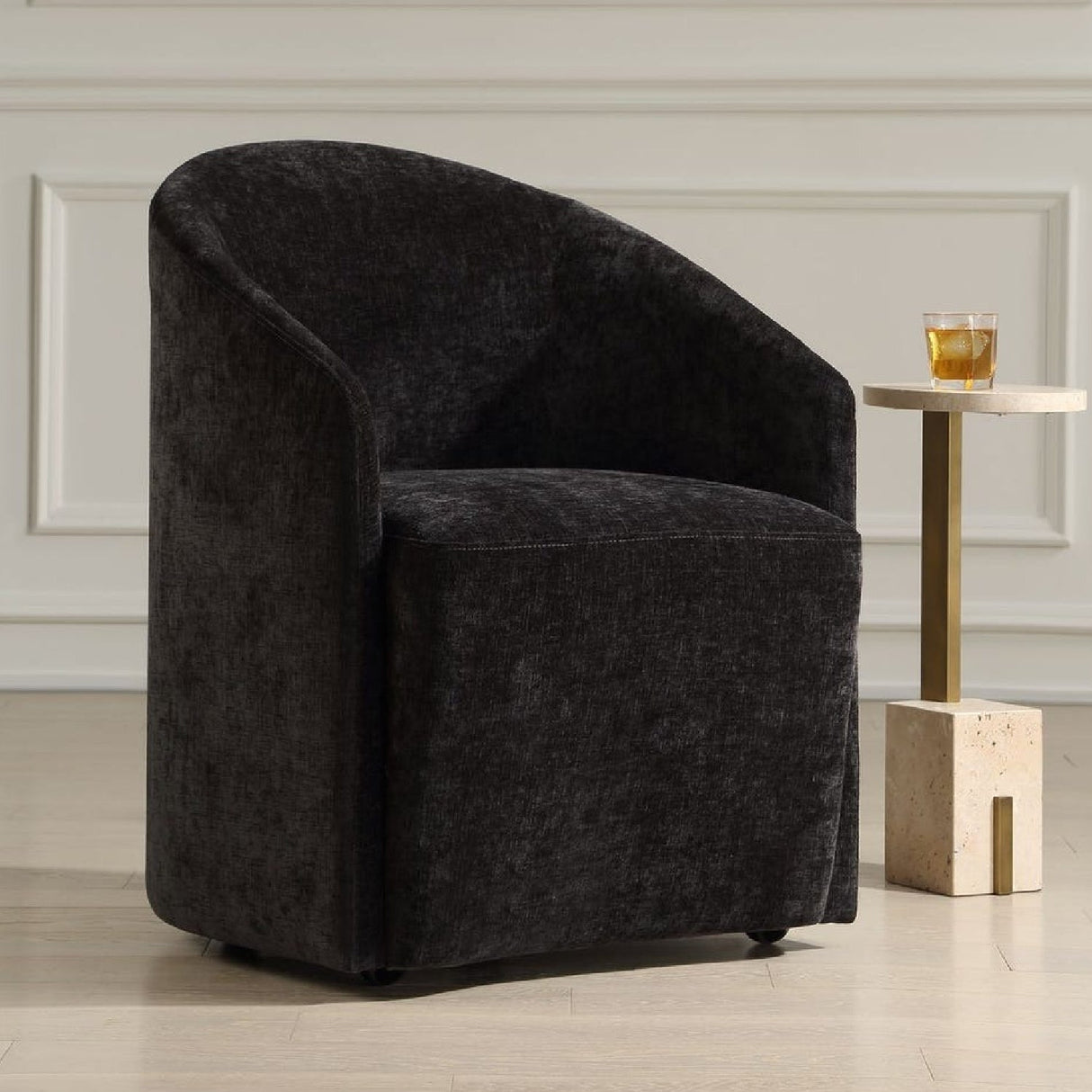 Modern European furniture - Velvet Dining Chair with Casters - www.oroa.com