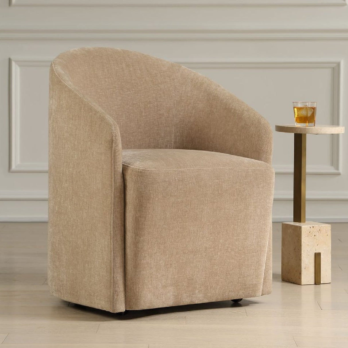 Modern European furniture - Velvet Dining Chair with Casters - www.oroa.com