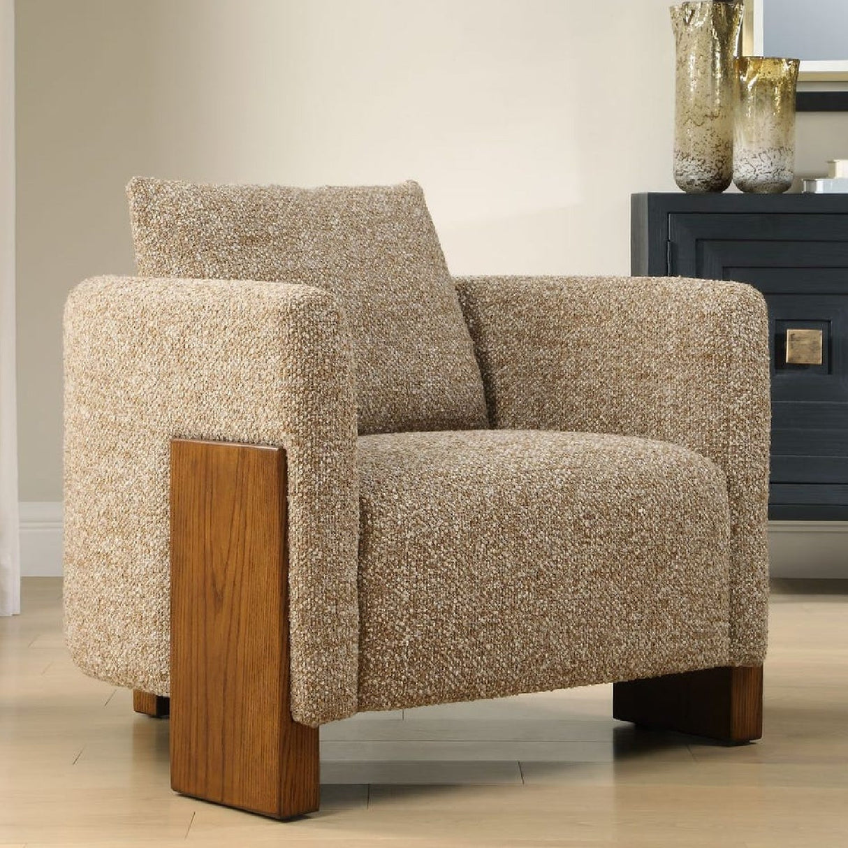 Cream Boucle 3-Legged Accent Chair by Uttermost Halligan, alternate view 2