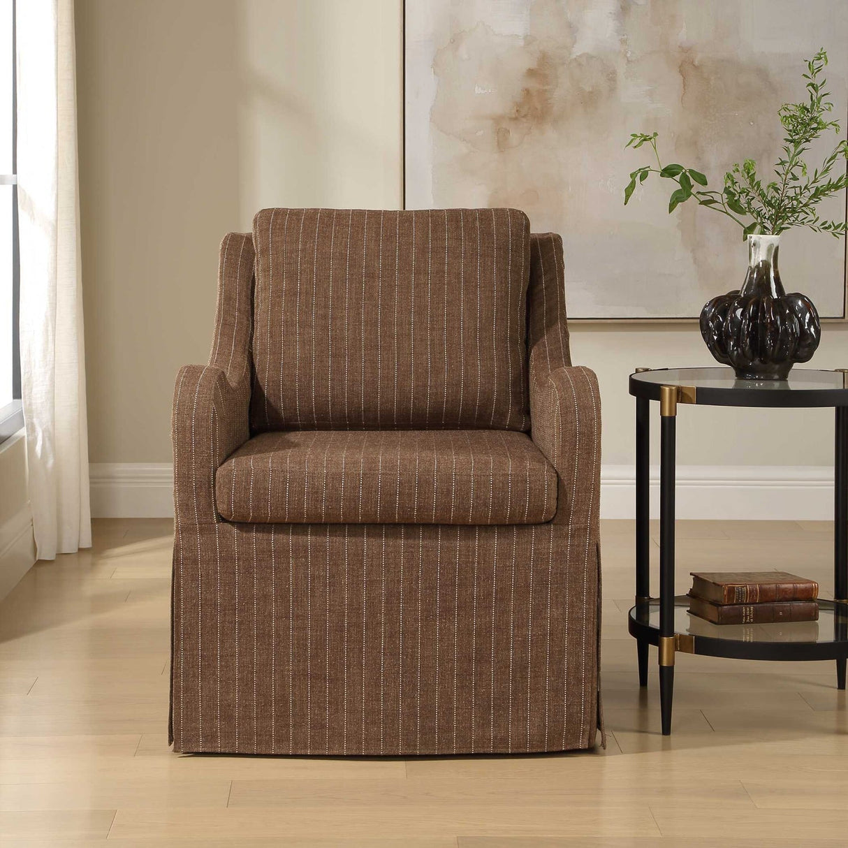 Brown Pinstripes Swivel Chair by Uttermost Luisa, alternate view 2