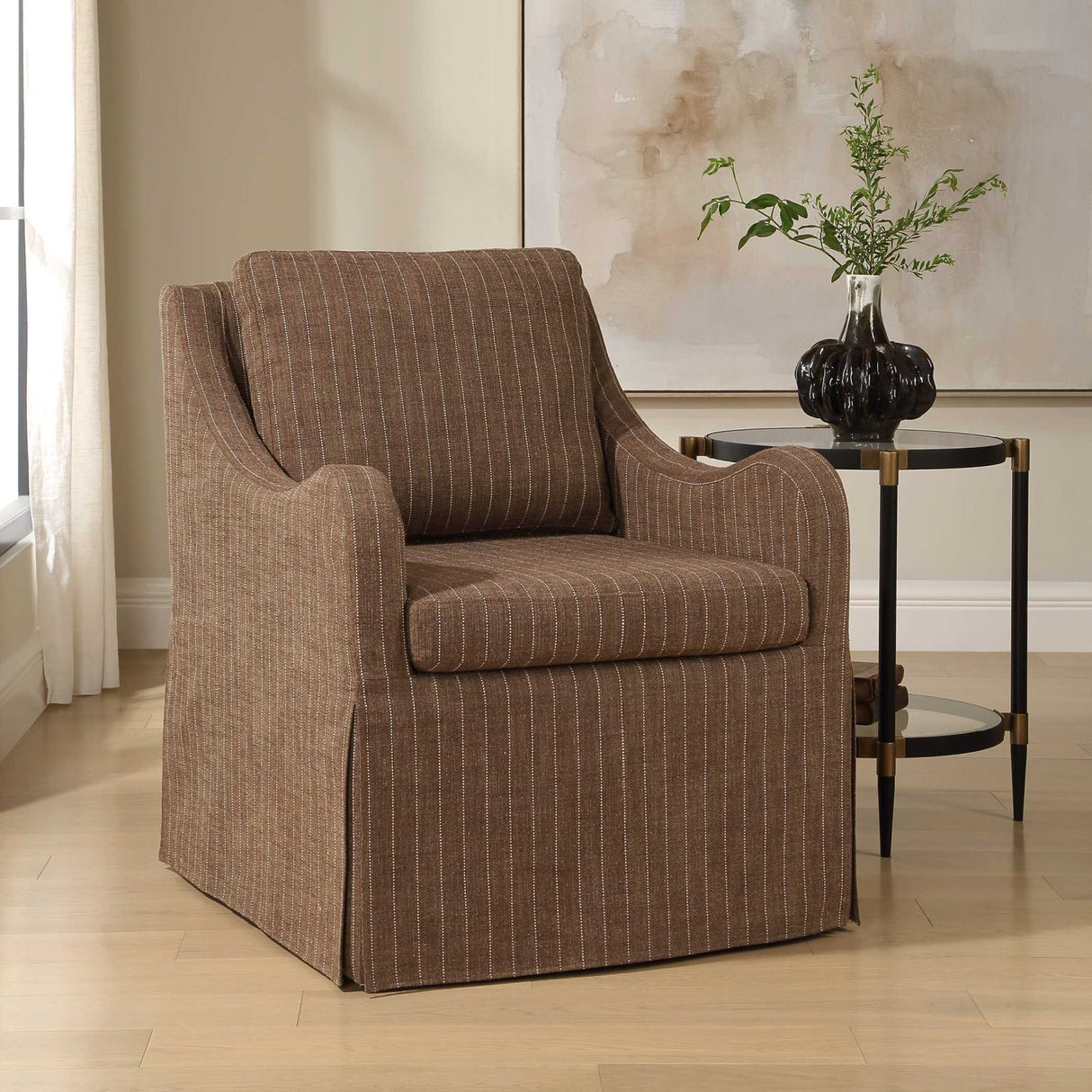Brown Pinstripes Swivel Chair by Uttermost Luisa, alternate view 8