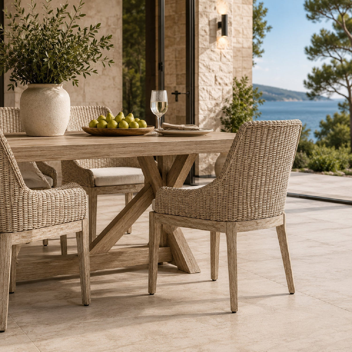 Beige Wicker Outdoor Dining Chair by Uttermost Paloma, alternate view 2