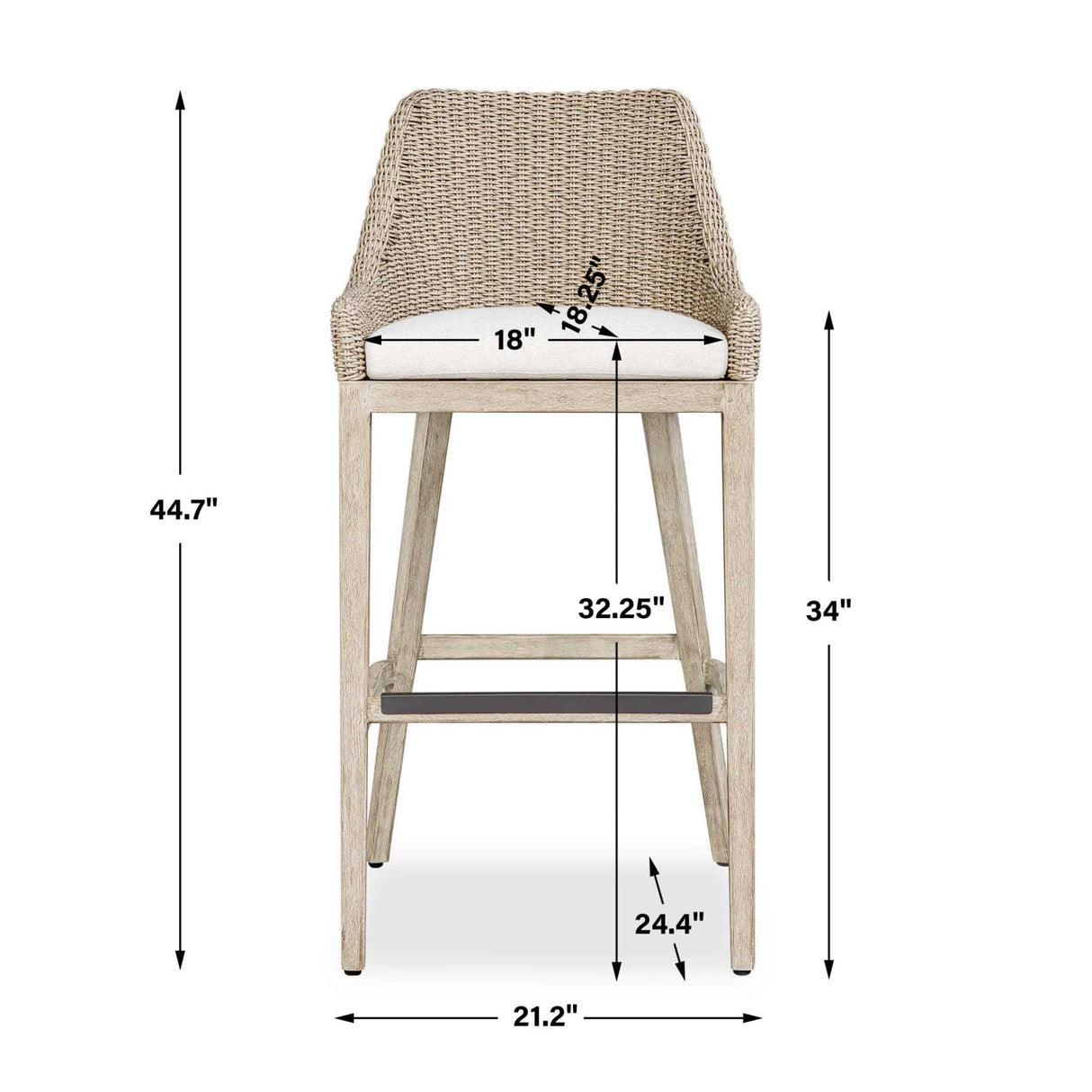 Cream Wicker Outdoor Bar Stool by Uttermost Paloma, alternate view 15