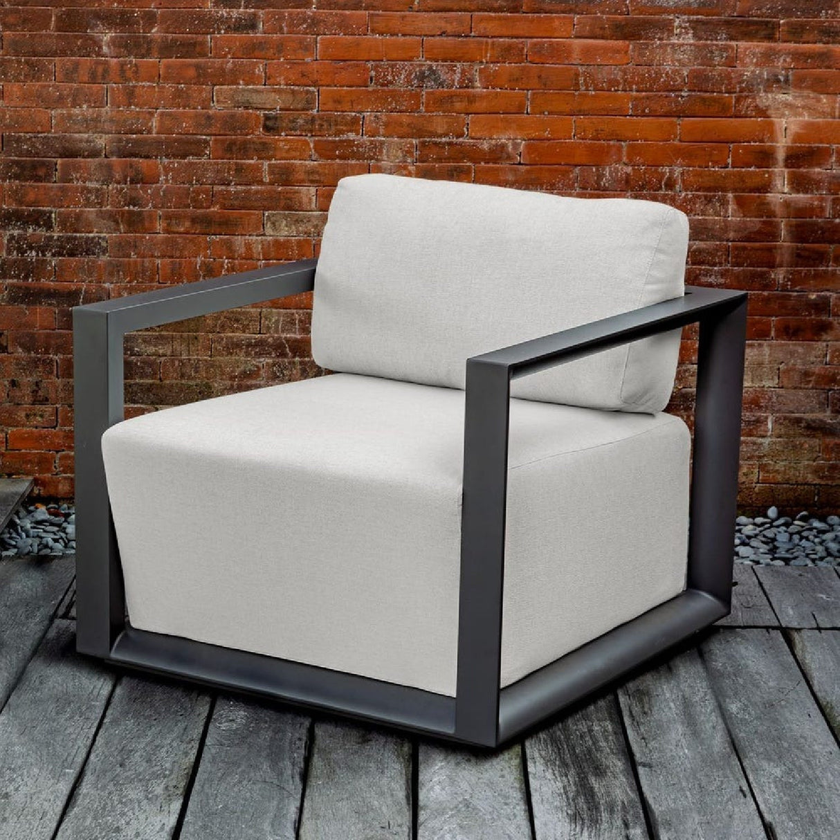 Modern European furniture - White Cushioned Outdoor Lounge Chair - www.oroa.com