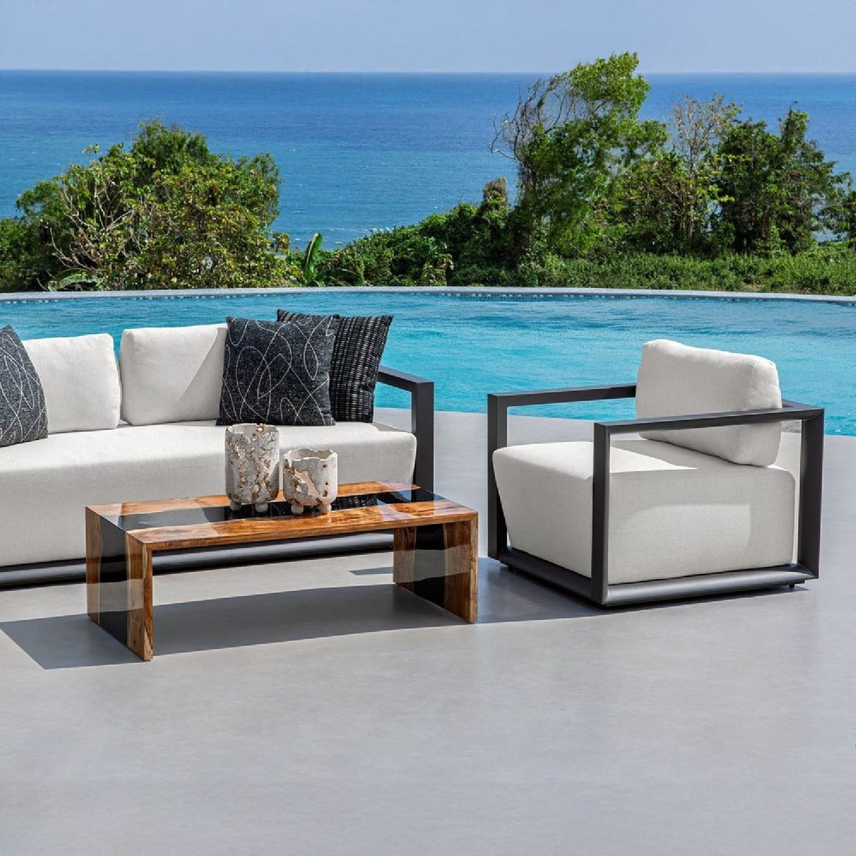 Modern European furniture - White Cushioned Outdoor Lounge Chair - www.oroa.com