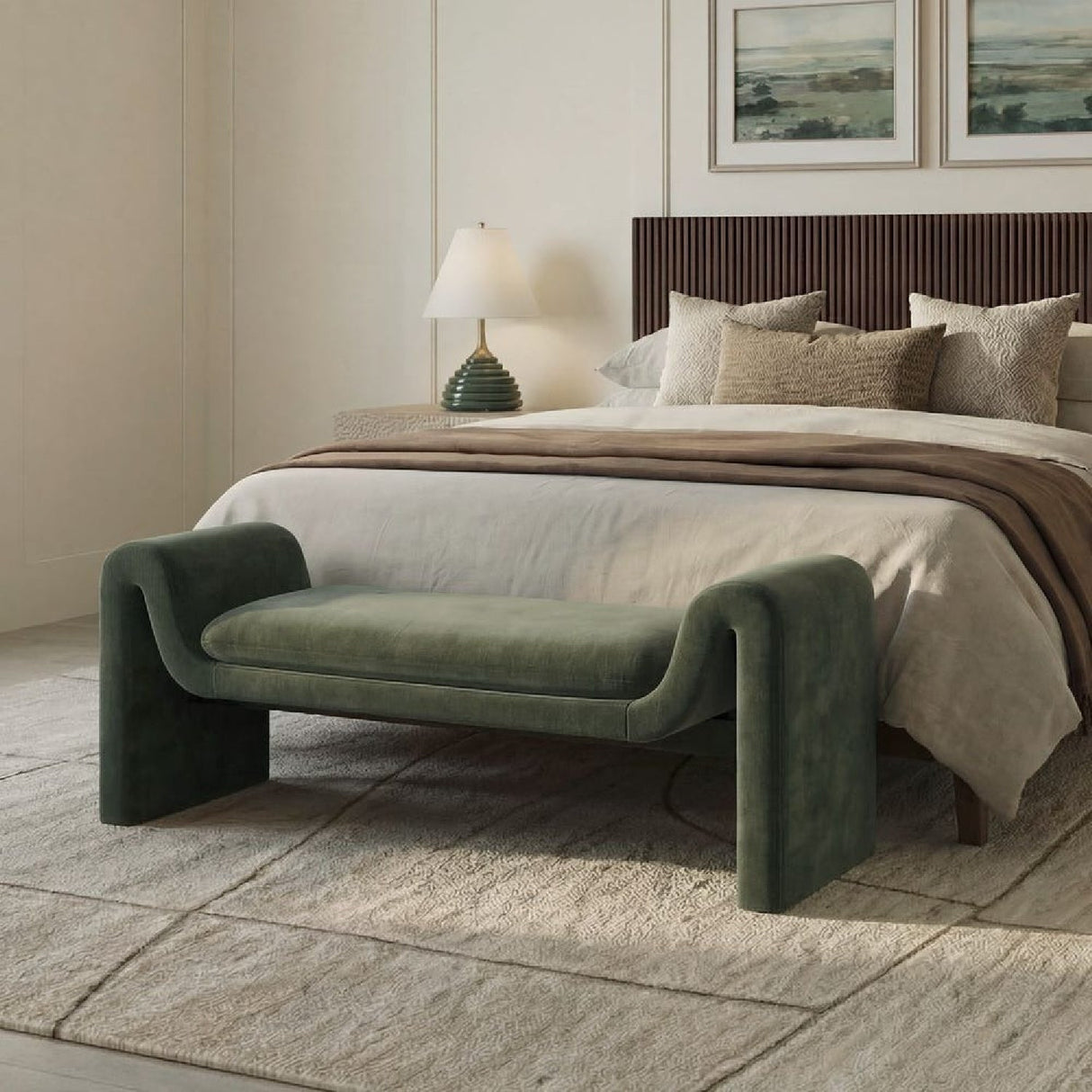 Green Velvet Curved Bench by Uttermost Manson, alternate view 2