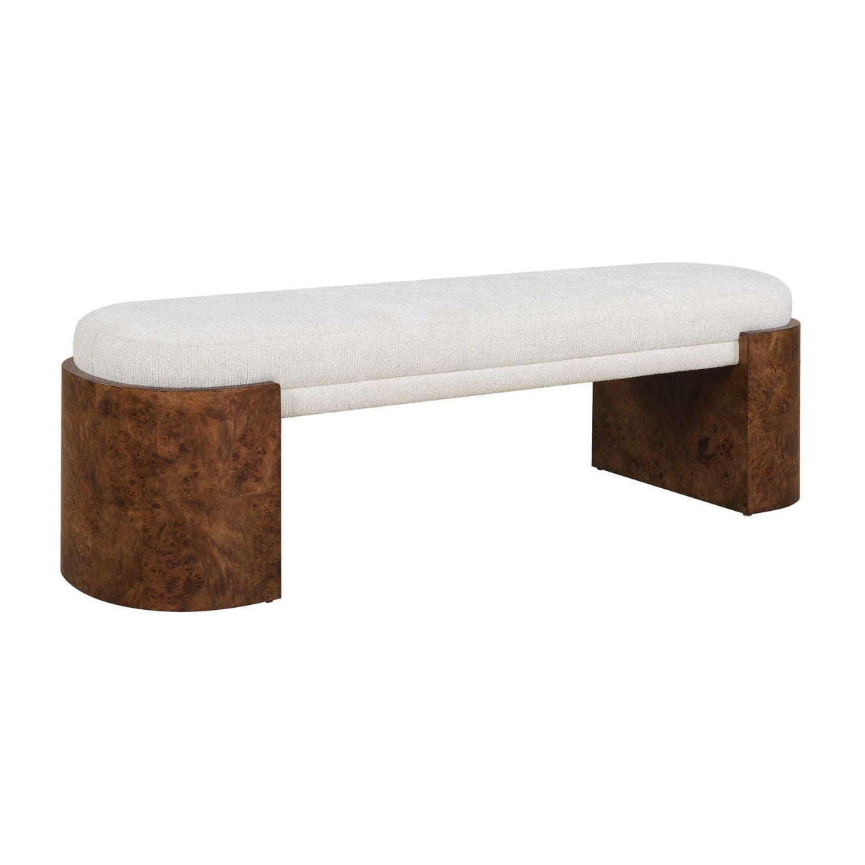 Modern European furniture - Burl Framed White Fabric Bench - www.oroa.com