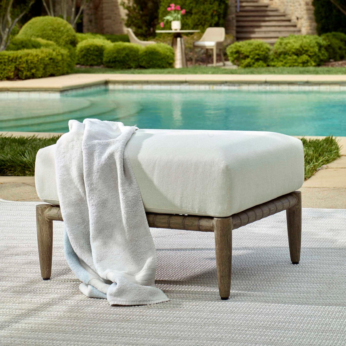 White Cushioned Outdoor Ottoman by Uttermost Borneo, alternate view 2
